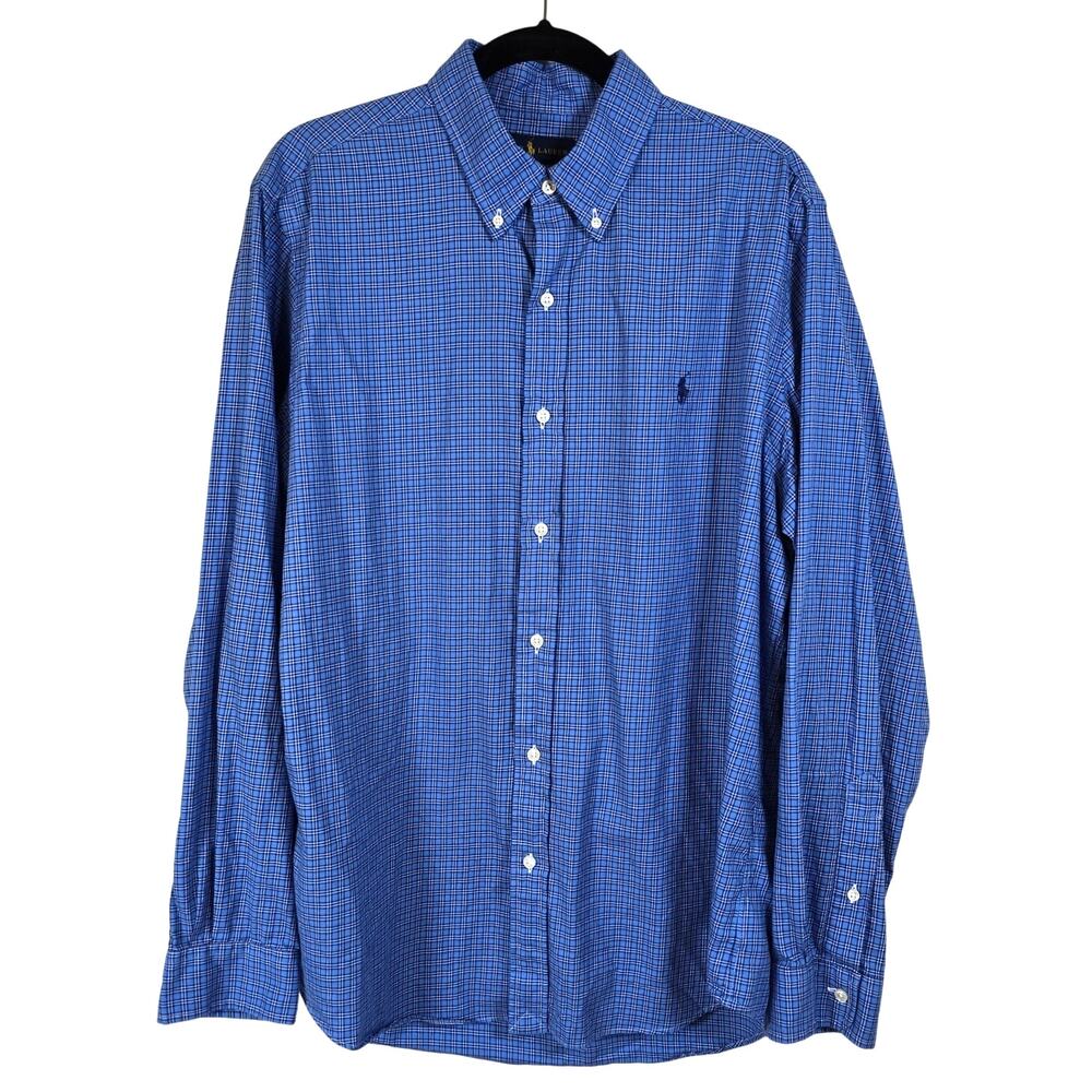 Ralph Lauren Shirt Men's L Blue Plaid Classic Workwear Corporate Casual Office